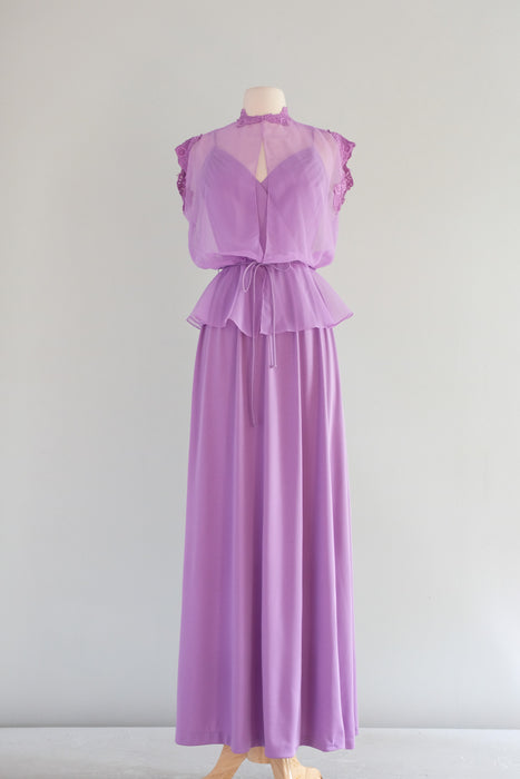 Vintage 1970's Lilac Purple Jersey Gown with Chiffon Overlay / S Xtabay Vintage Vintage 1970's Lilac Purple Jersey Gown with Chiffon Overlay / S Xtabay Vintage