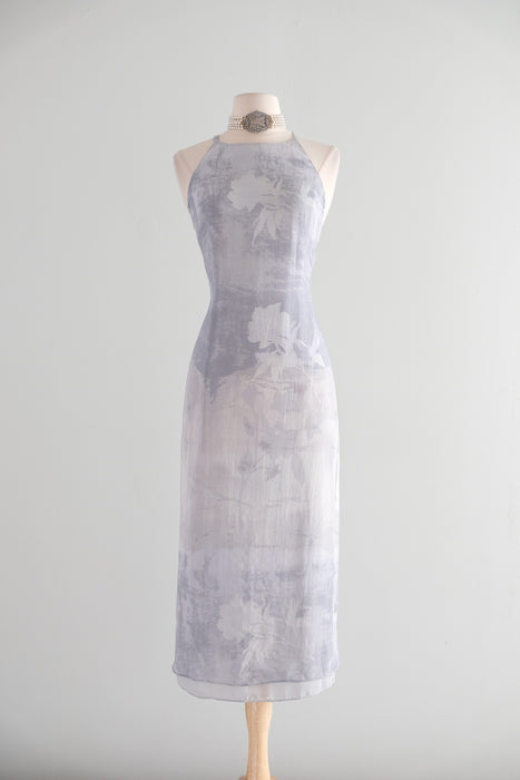 Vintage 1990's Mirror Gray Silk Chiffon Dress By Giorgio Armani / S