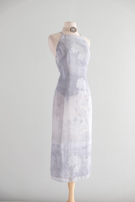Vintage 1990's Mirror Gray Silk Chiffon Dress By Giorgio Armani / S