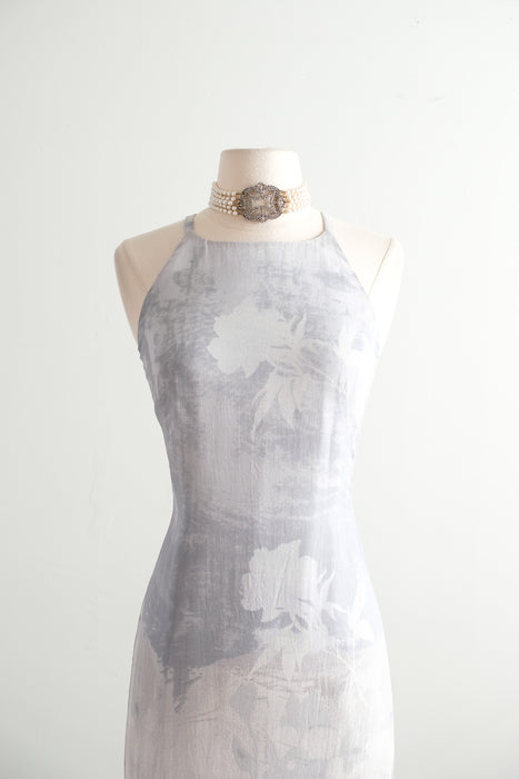Vintage 1990's Mirror Gray Silk Chiffon Dress By Giorgio Armani / S