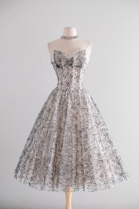 Vintage 1950's Black & White Strapless Tulle Lace Party Dress / S