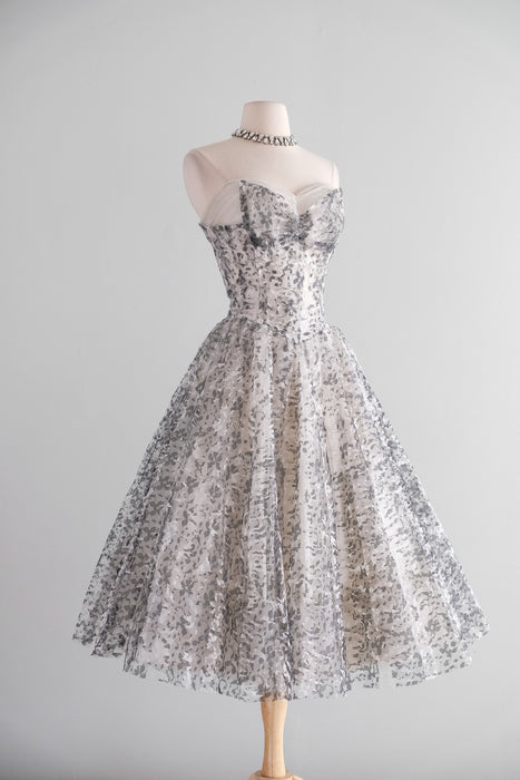 Vintage 1950's Black & White Strapless Tulle Lace Party Dress / S