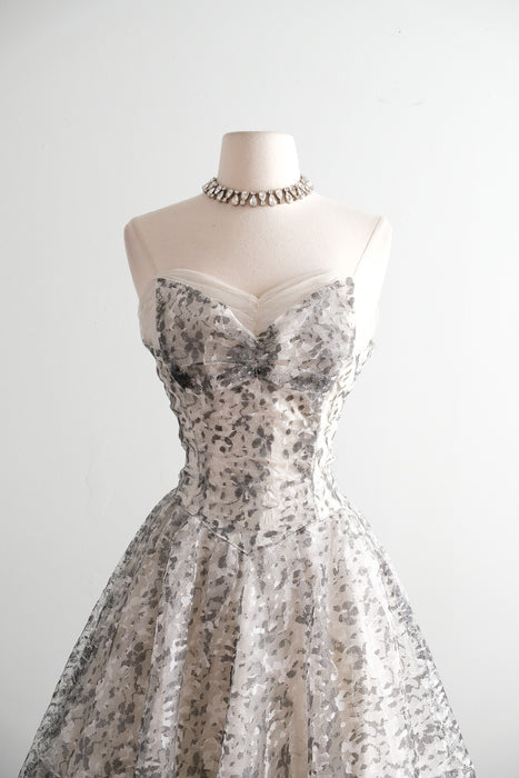 Vintage 1950's Black & White Strapless Tulle Lace Party Dress / S