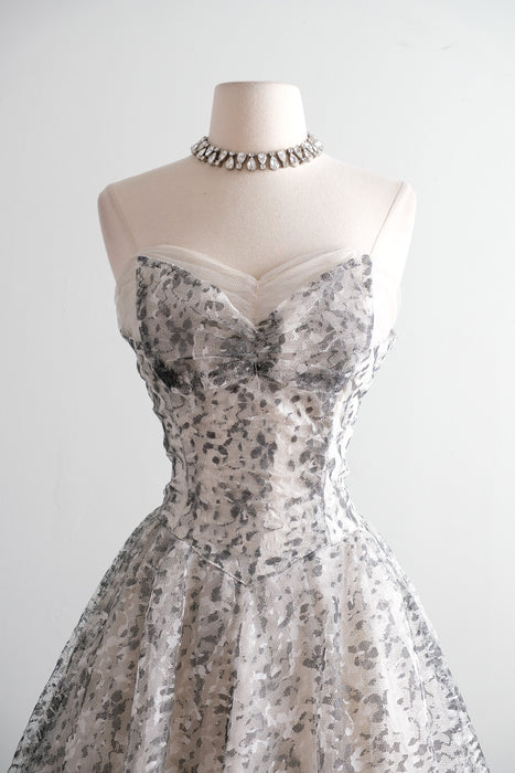 Vintage 1950's Black & White Strapless Tulle Lace Party Dress / S
