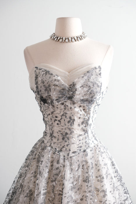 Vintage 1950's Black & White Strapless Tulle Lace Party Dress / S