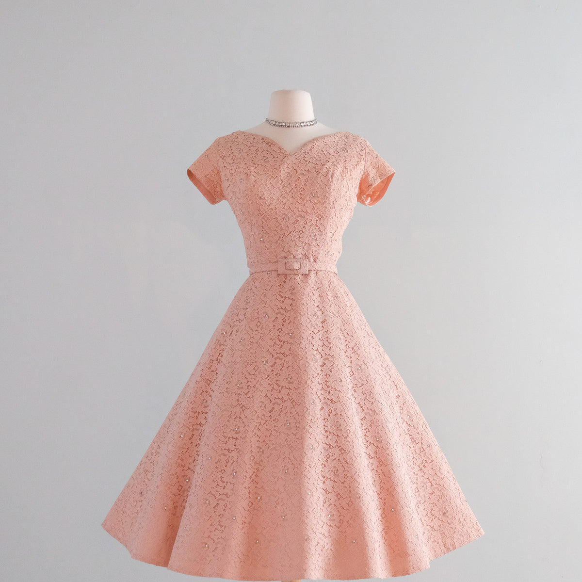 Vintage 1950's Rose Pink & Rhinestone Lace Party Dress / Medium Xtabay Vintage Vintage 1950's Rose Pink & Rhinestone Lace Party Dress / Medium Xtabay Vintage