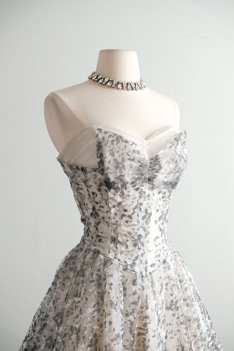 Vintage 1950's Black & White Strapless Tulle Lace Party Dress / S