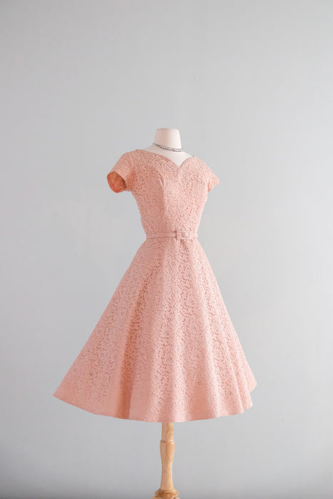 pink 1950s dress Cecil - with White Lace Pink Sequin Christmas Dress |