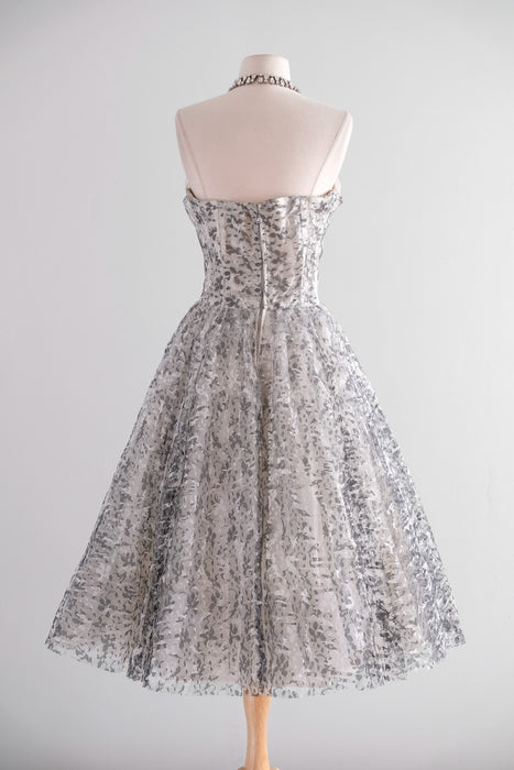 Vintage 1950's Black & White Strapless Tulle Lace Party Dress / S