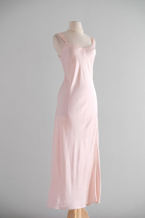 Vintage 1990's Baby Pink Bias Cut Silk Slip Gown By Nordstroms / S