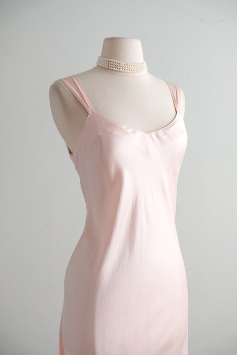 Vintage 1990's Baby Pink Bias Cut Silk Slip Gown By Nordstroms / S