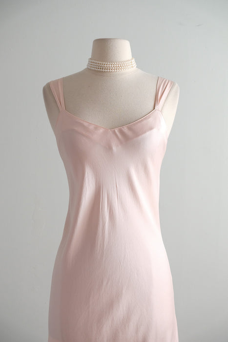 Vintage 1990's Baby Pink Bias Cut Silk Slip Gown By Nordstroms / S