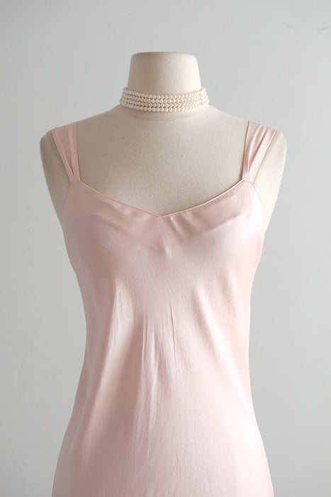 Vintage 1990's Baby Pink Bias Cut Silk Slip Gown By Nordstroms / S