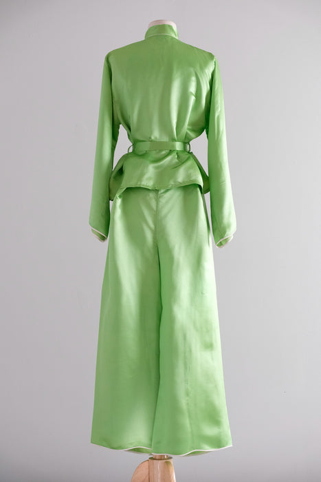 Vintage 1950's Lime Green Chinese Silk Pajama Set / S