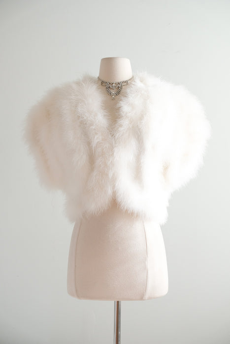 Vintage White Marabou Feather Cropped Jacket / OS