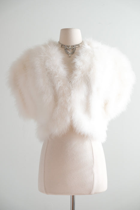 Vintage White Marabou Feather Cropped Jacket / OS