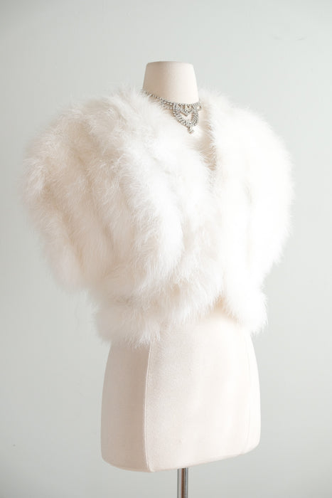 Vintage White Marabou Feather Cropped Jacket / OS
