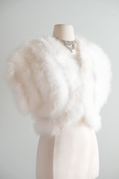 Vintage White Marabou Feather Cropped Jacket / OS