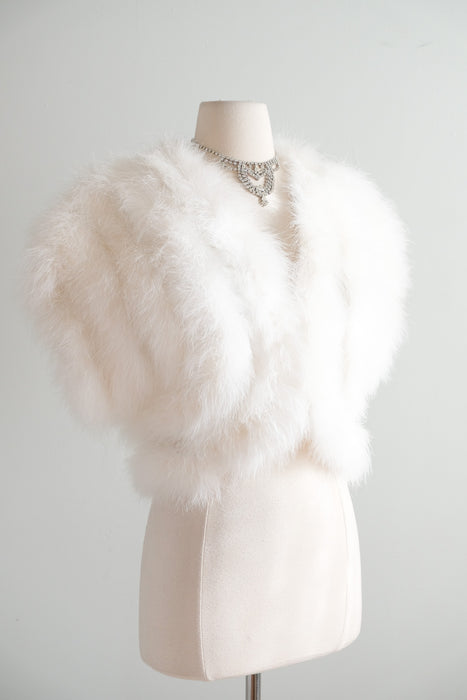 Vintage White Marabou Feather Cropped Jacket / OS