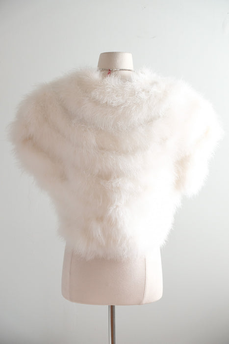 Vintage White Marabou Feather Cropped Jacket / OS