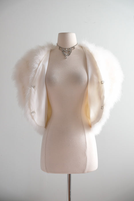 Vintage White Marabou Feather Cropped Jacket / OS