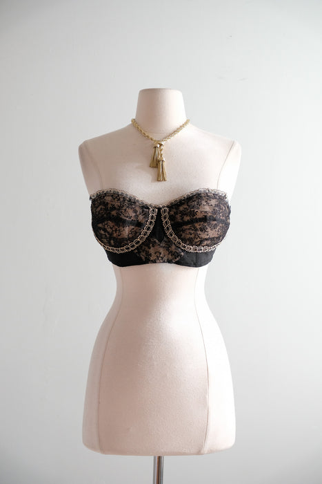 Vintage 1950's Strapless French Lace Bustier by Cadolle / 36