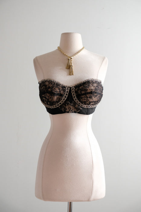 Vintage 1950's Strapless French Lace Bustier by Cadolle / 36