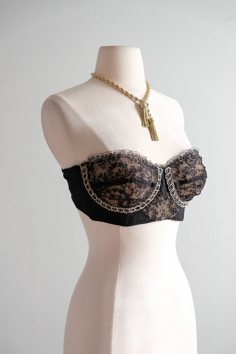 Vintage 1950's Strapless French Lace Bustier by Cadolle / 36