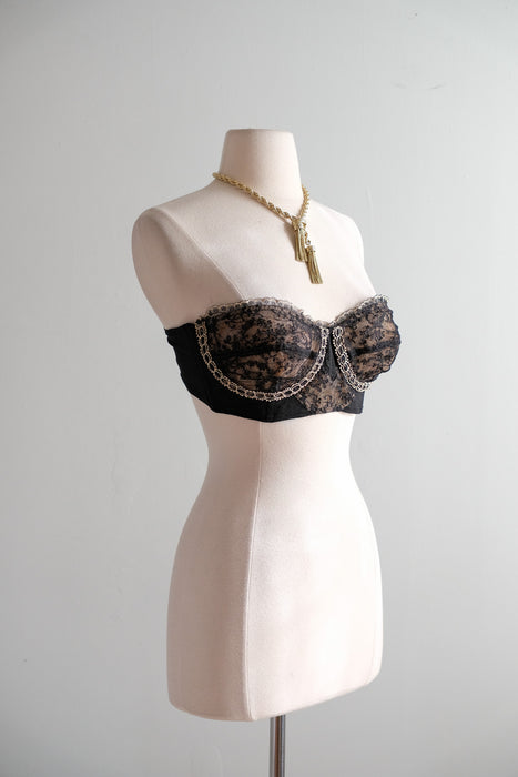 Vintage 1950's Strapless French Lace Bustier by Cadolle / 36