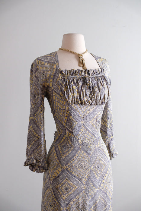 Vintage 1940's Diamond Mosaic Print Rayon Dress by Marberl of California / M