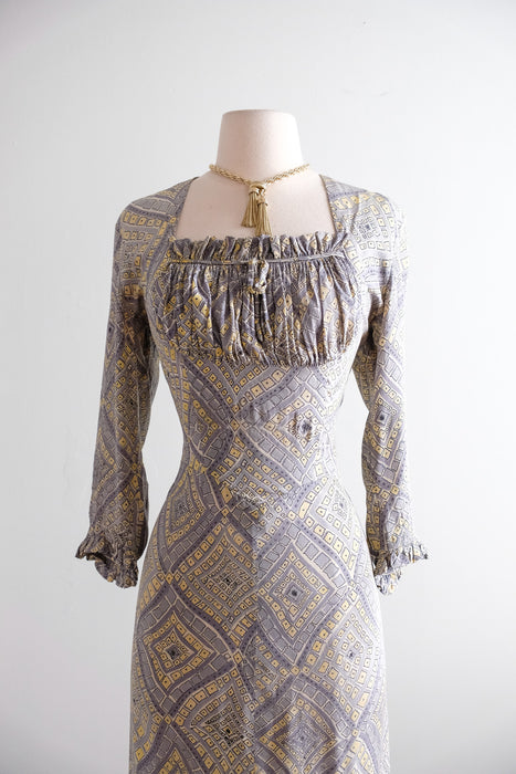 Vintage 1940's Diamond Mosaic Print Rayon Dress by Marberl of California / M