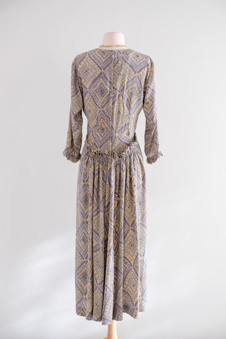 Vintage 1940's Diamond Mosaic Print Rayon Dress by Marberl of California / M