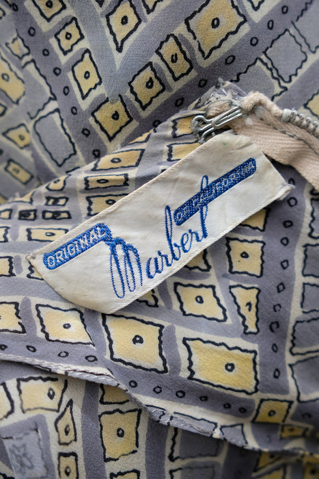 Vintage 1940's Diamond Mosaic Print Rayon Dress by Marberl of California / M