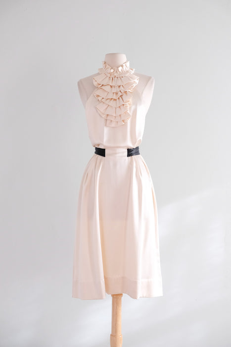 Vintage Y2K Ivory Silk Cocktail Dress with Ruffle Collar by 3.1 Phillip Lim / M