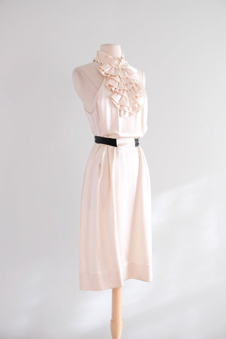 Vintage Y2K Ivory Silk Cocktail Dress with Ruffle Collar by 3.1 Phillip Lim / M