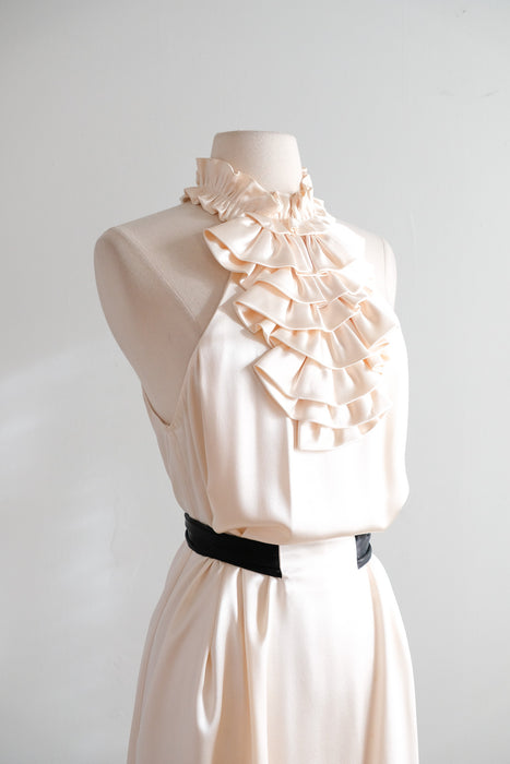 Vintage Y2K Ivory Silk Cocktail Dress with Ruffle Collar by 3.1 Phillip Lim / M