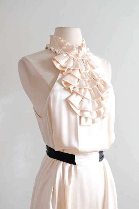 Vintage Y2K Ivory Silk Cocktail Dress with Ruffle Collar by 3.1 Phillip Lim / M