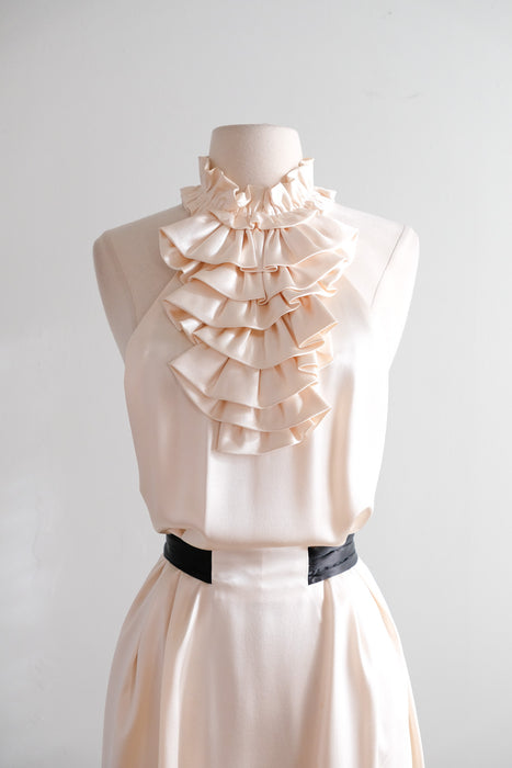 Vintage Y2K Ivory Silk Cocktail Dress with Ruffle Collar by 3.1 Phillip Lim / M