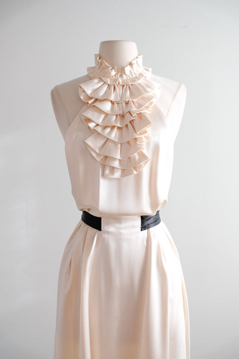 Vintage Y2K Ivory Silk Cocktail Dress with Ruffle Collar by 3.1 Phillip Lim / M