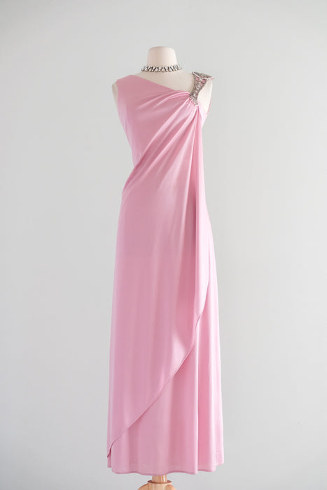 Vintage 1970's Beaded Venus Gown in Dusty Rose / S