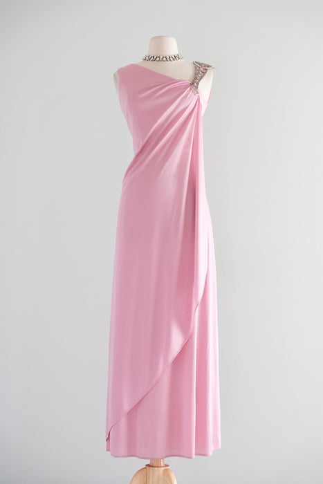 Vintage 1970's Beaded Venus Gown in Dusty Rose / S