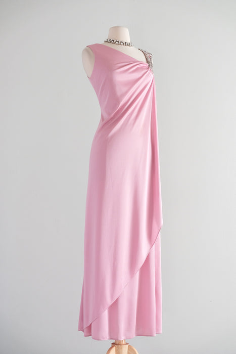 Vintage 1970's Beaded Venus Gown in Dusty Rose / S