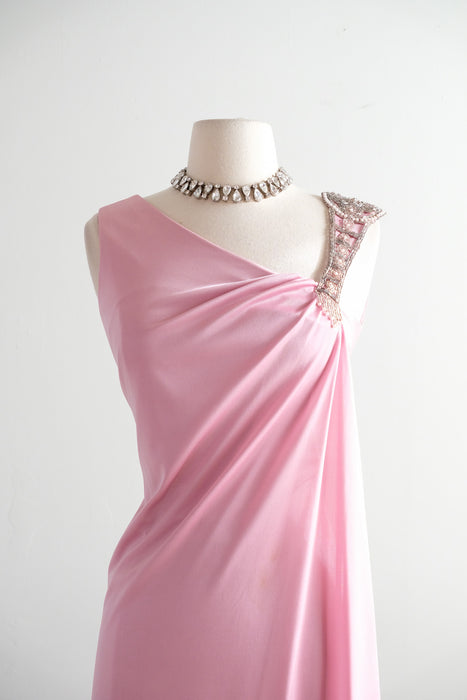 Vintage 1970's Beaded Venus Gown in Dusty Rose / S