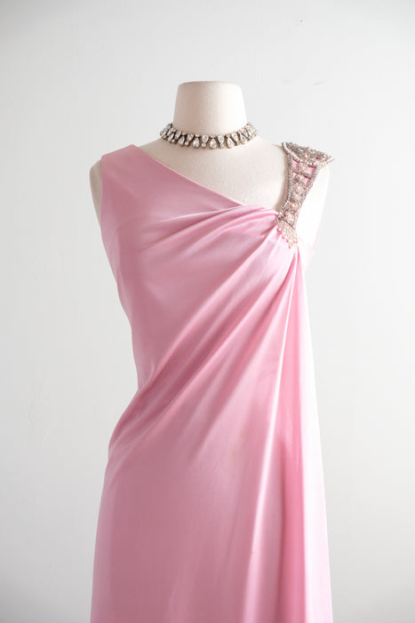 Vintage 1970's Beaded Venus Gown in Dusty Rose / S