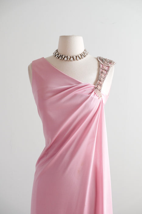 Vintage 1970's Beaded Venus Gown in Dusty Rose / S