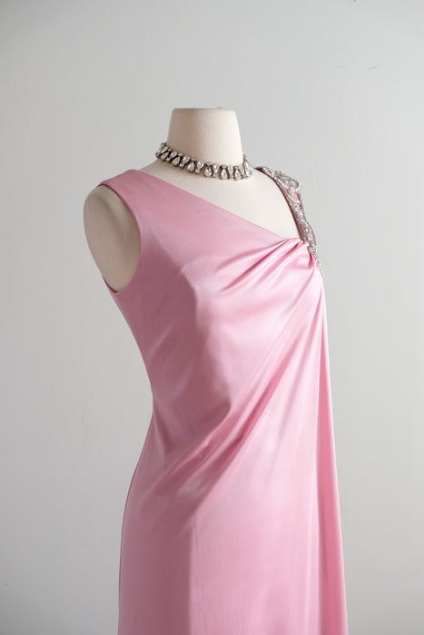 Vintage 1970's Beaded Venus Gown in Dusty Rose / S