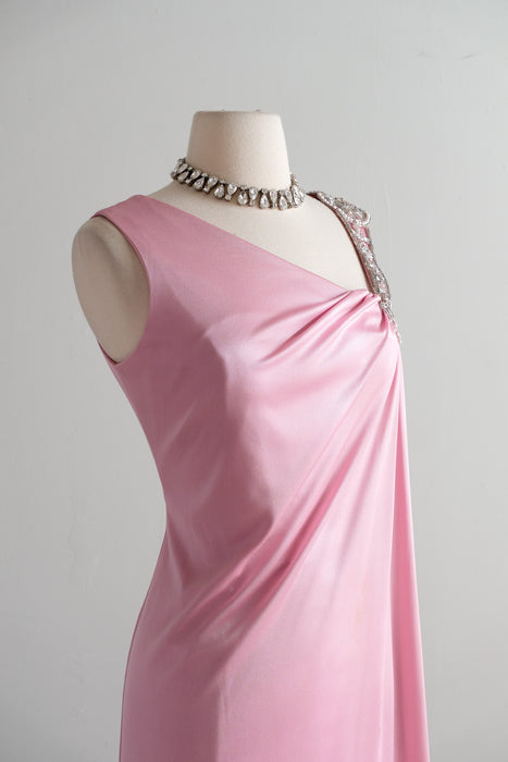 Vintage 1970's Beaded Venus Gown in Dusty Rose / S