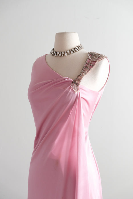 Vintage 1970's Beaded Venus Gown in Dusty Rose / S