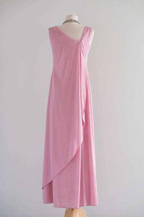 Vintage 1970's Beaded Venus Gown in Dusty Rose / S