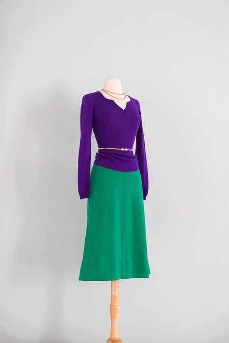 Vintage 1970's Kelly Green Wool A-Line Sonia Rykiel Skirt Made in France / XS